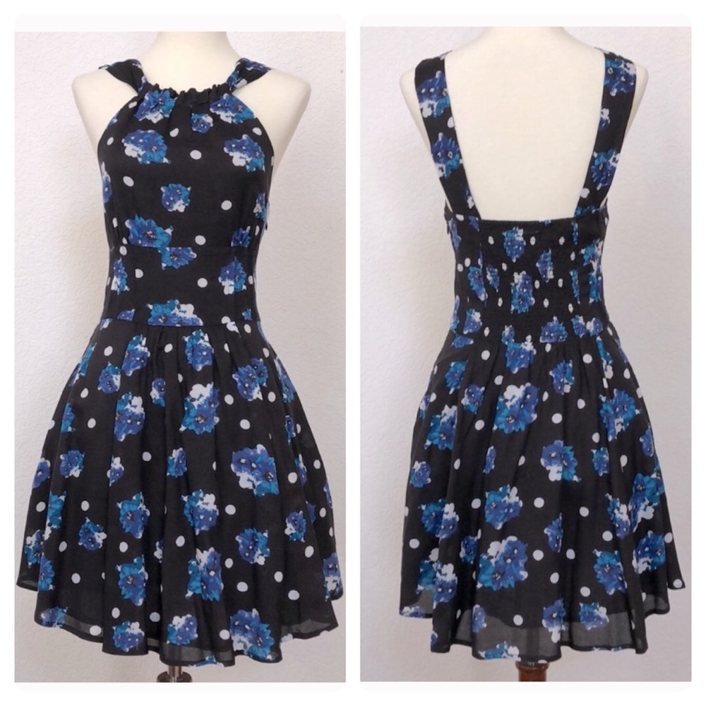 Free people black floral high neck dress sz 2